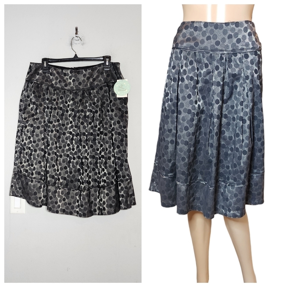NWT Chenault Grey Silver Sheen Black dotted a-line knee length skirt. Size 16.